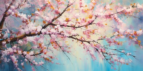 Spring Floral Awakening - Tree Branch Adorned with Buds and Flowers - Creating a Captivating Floral Background