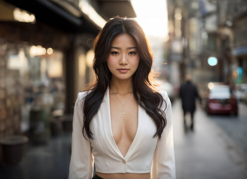 portrait of a woman in the city, Young Asian Woman, beautiful lady, 