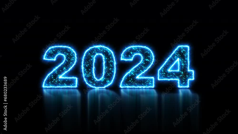 Poster 2024 glowing neon technology text. computer generated 3d render