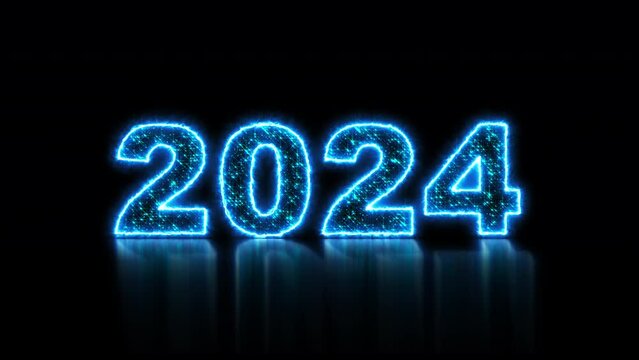 2024 glowing neon technology text. Computer generated 3d render