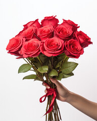 beautiful and large bouquet of roses for Valentine's Day or Mother's Day, in the hands of a woman,...