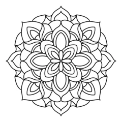 Fototapete Rund Mandala Floral design with line, drawing with natural theme, for coloring book, decoration, tattoo, wallpaper, sticker.  © Basceilight