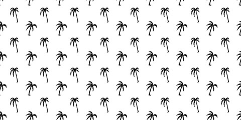 Hand drawn palm tree doodle seamless pattern illustration. Black and white hawaiian print, summer vacation background in vintage art style. Tropical plant painting wallpaper texture. © Dedraw Studio