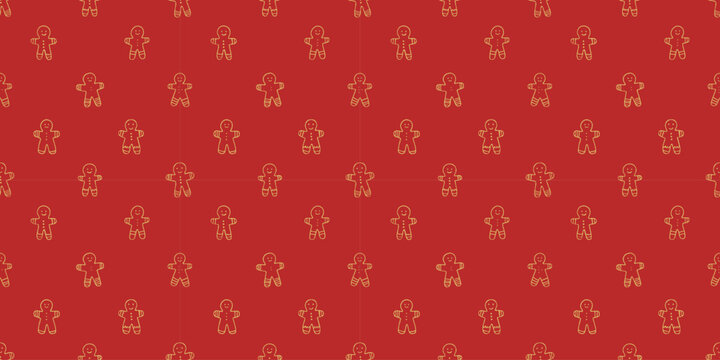 Hand drawn christmas cookie seamless pattern illustration. Vintage style gingerbread man drawing background for festive xmas celebration event. Holiday texture print, december decoration wallpaper.
