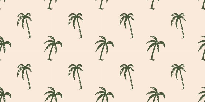 Fototapeta Hand drawn palm tree doodle seamless pattern illustration. Colorful hawaiian print, summer vacation background in vintage art style. Tropical plant painting wallpaper texture.