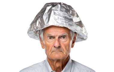 Senior man in tin foil hat, cut out