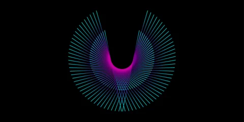 Behangcirkel Creative fractal design concept. Abstract background with glowing spiral lines isolated on black background for technology banner, digital design element © Olga Tsikarishvili