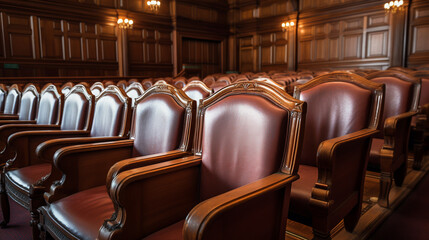 empty chairs in the jury room. ai generative - obrazy, fototapety, plakaty