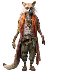 Obraz premium An anthropomorphic fox in stylish glasses and a bright scarf, adorned with necklaces. Anthropomorphic animals