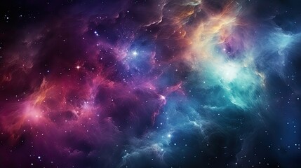Fototapeta premium Beautiful Nebula and galaxy in the night sky of outer space, showcase a vibrant and colorful cosmic scene.