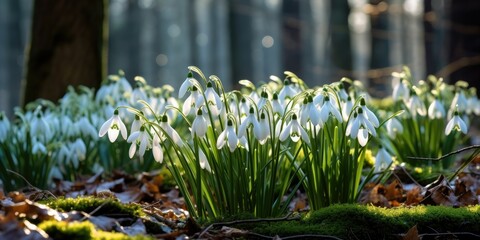 Forest Snowdrop Serenity - White Snowdrops Blanketing the Forest Floor - A Tranquil Scene in Nature's Winter Elegance
