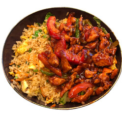 Chicken fried rice bowl with bbq sauce 