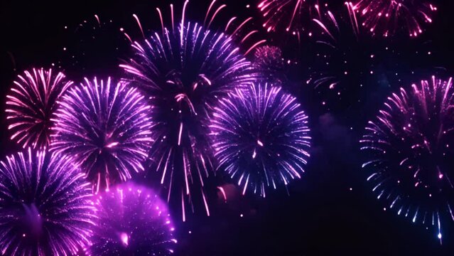 fireworks on the night sky. Beautiful colorful Fireworks at Night Background. For 4th of July, festival, Anniversary, Celebration, Party, New Year, Happy Birthday, Wedding, Confetti