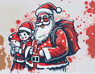 christmas and snow with santa claus and children 