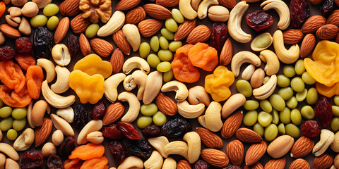nuts and dried fruits background. ai generative