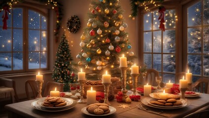 Christmas Tree with Various Beautiful Ornaments accompanied by a Charming Background