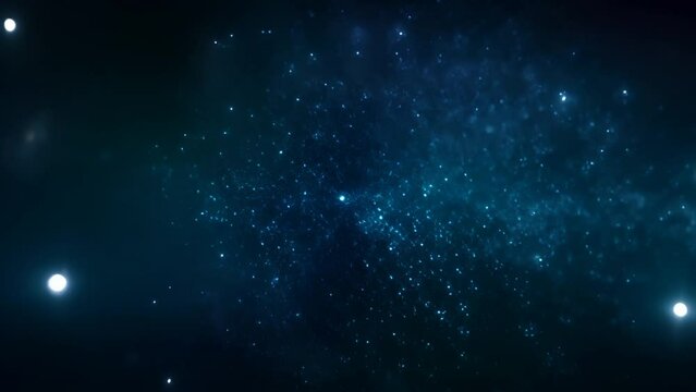 Background with stars. Blue particles swirl in a beautiful space-traveling background