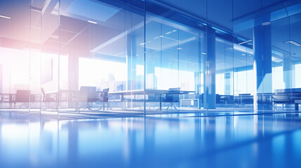 Beautiful blurred background of a light modern business office interior with panoramic windows and bright lighting	