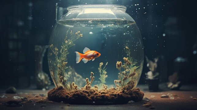 Big fish in small aquarium tank. jail and animal suffering photography