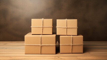 Delivery / shipping concept four cardboard package boxes background 