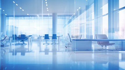 Beautiful blurred background of a light modern business office interior with panoramic windows and bright lighting	