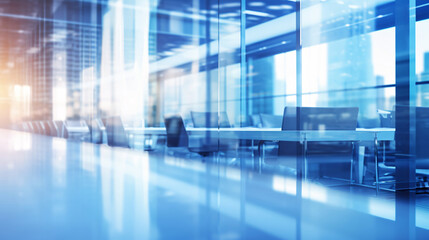 Beautiful blurred background of a light modern business office interior with panoramic windows and bright lighting	