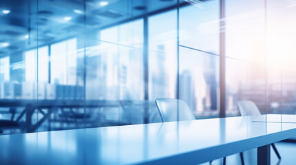 Beautiful blurred background of a light modern business office interior with panoramic windows and bright lighting	