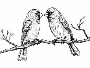 Two Birds On A Branch - A canary listen to a partner.