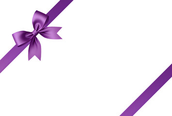 purple color Bow and Ribbon on left corner for decorate your wedding invitation card ,greeting card or gift boxes isolated on white background - Generative AI