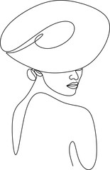 Woman wearing hat continuous one line art drawing