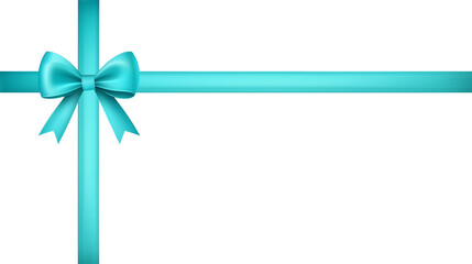 cyan, blue color bow with horizontal and Vertical cross ribbon for decorate your wedding invitation card ,greeting card, certificate, coupon or gift boxes