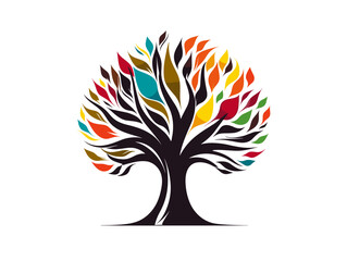 A Colorful Tree With Many Leaves - A colorful tree logo icon.