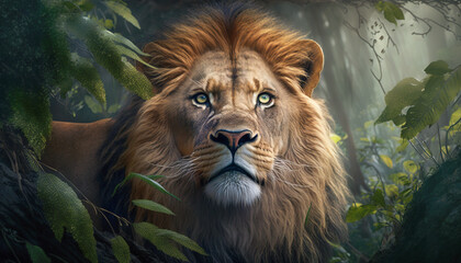 Naklejka premium Golden Gaze: Intimate Moments with Jungle Royalty