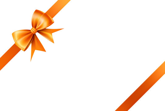 orange color Bow and Ribbon on left corner for decorate your wedding invitation card ,greeting card or gift boxes isolated on white background - Generative AI
