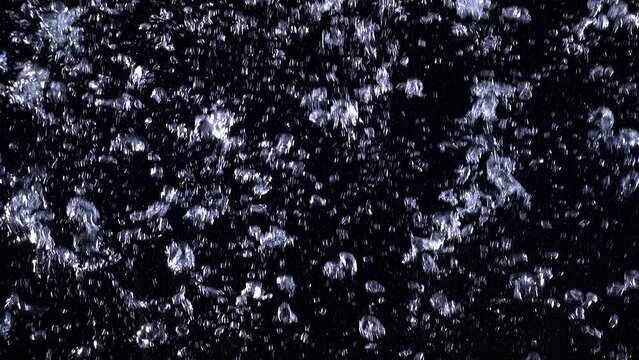 Full Frame close shot of bubbling air rising in clean water. 3d animation loop background for abundance of clear drinking water and concept of boiling or purity and freshness. Isolated flowing soda.