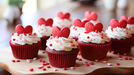 Festive delicious cupcakes for Valentine's Day - obrazy, fototapety, plakaty