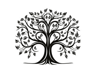 A Black Tree With Leaves - A family tree with leaves logo icon..