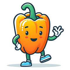 mascot character design of a standing paprika with hand forming a hi!