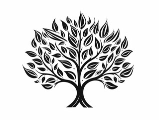 A Black Tree With Leaves - A family tree with leaves logo icon..
