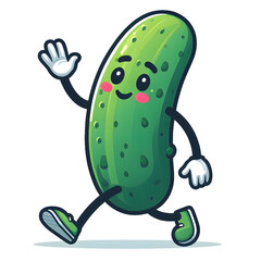 mascot character design of a standing cucumber with hand forming a hi!