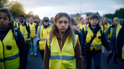 demonstrations and protests by children and young people, fictional location - obrazy, fototapety, plakaty