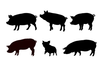 Fotobehang Set of pig silhouette - vector illustration © KR Studio