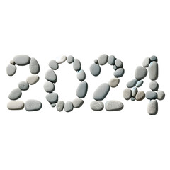 2024 New Year Number Made of Pebbles on Transparent Background