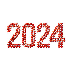 2024 New Year Number Made of Red Hearts on Transparent Background