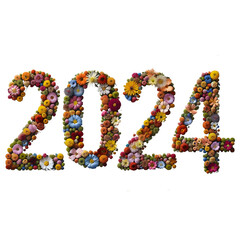2024 New Year Number Floral Arrangement on Transparent Background