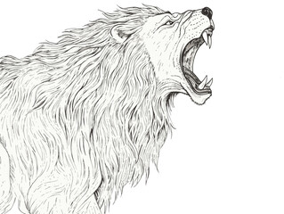 A Drawing Of A Lion With Its Mouth Open - A powerful roaring lion.
