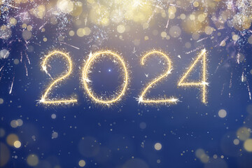 2024 Happy new year fireworks - obrazy, fototapety, plakaty