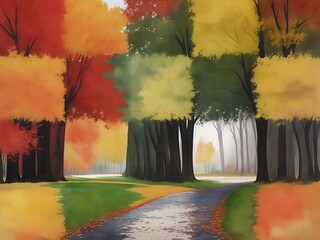 Autumn park landscape. Chequered pattern composition. AI generated illustration