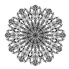 Mandala. Circular pattern in black color on white background. Delicate ethnic ornament. Template for henna drawing, tattoo. Element of psychological unloading