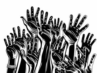 A Group Of Hands Reaching Out - A vector drawing represents open hands design